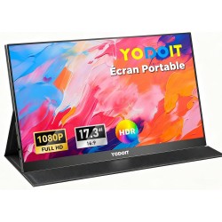 Yodoit Écran Portable 17,3", 1920 × 1080 FHD Moniteur Portable IPS 100% SRGB Display HDMI USB Type C Eye Care Ecran avec Haut-pa