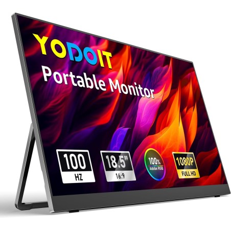 Yodoit Écran Portable 18,5" 100 Hz, 1920 × 1080 FHD Moniteur IPS 100% SRGB Display HDMI USB Type C avec Haut-parleurs Intégrés p