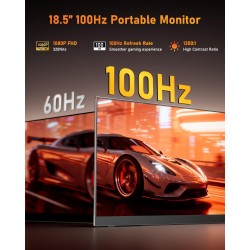 Yodoit Écran Portable 18,5" 100 Hz, 1920 × 1080 FHD Moniteur IPS 100% SRGB Display HDMI USB Type C avec Haut-parleurs Intégrés p