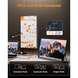 Yodoit Écran Portable 18,5" 100 Hz, 1920 × 1080 FHD Moniteur IPS 100% SRGB Display HDMI USB Type C avec Haut-parleurs Intégrés p