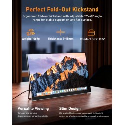 Yodoit Écran Portable 18,5" 100 Hz, 1920 × 1080 FHD Moniteur IPS 100% SRGB Display HDMI USB Type C avec Haut-parleurs Intégrés p