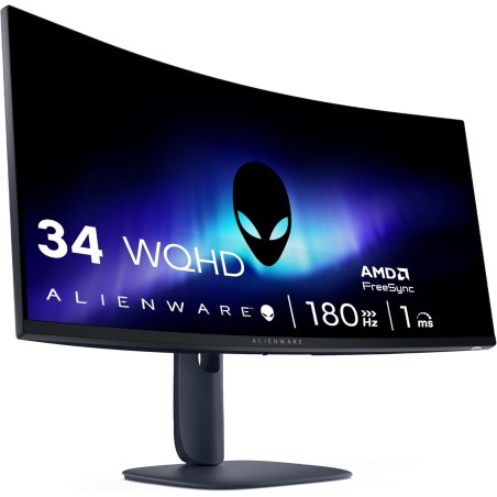 Alienware 34 Écran PC Gaming - AW3425DWM, WQHD (3440x1440), 21:9 1500R Incurvé, 180Hz, VA, 1ms, AMD FreeSync Premium, VESA Adapt