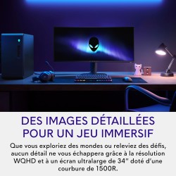Alienware 34 Écran PC Gaming - AW3425DWM, WQHD (3440x1440), 21:9 1500R Incurvé, 180Hz, VA, 1ms, AMD FreeSync Premium, VESA Adapt