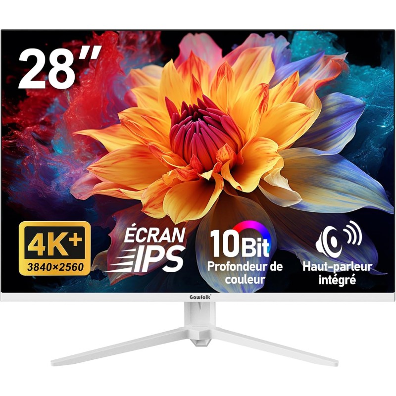Gawfolk Écran PC UHD 4K 28 Pouces, Moniteur IPS Ultra HD (3840 × 2560 p), 3:2, 10 Bits, 1,07 Milliard Couleurs, 128% sRGB, Haut-