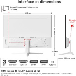 Gawfolk Écran PC UHD 4K 28 Pouces, Moniteur IPS Ultra HD (3840 × 2560 p), 3:2, 10 Bits, 1,07 Milliard Couleurs, 128% sRGB, Haut-