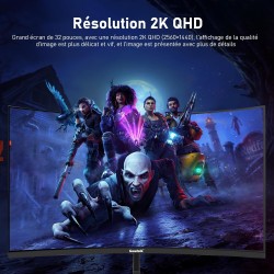 Gawfolk Écran PC 32 Pouces,2K WQHD(2560×1440P),165Hz incurvé Gaming Moniteur, 1ms sans Lunette, 100% sRGB，178 ° Angle Vue HDMI、D