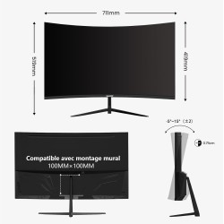 Gawfolk Écran PC 32 Pouces,2K WQHD(2560×1440P),165Hz incurvé Gaming Moniteur, 1ms sans Lunette, 100% sRGB，178 ° Angle Vue HDMI、D