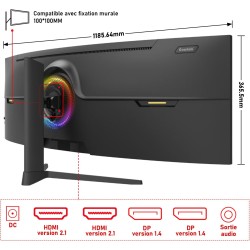 Gawfolk 49 Pouces Écran PC d'ordinateur de Jeu 1500R Ultra-Large incurvé, DQHD (5120×1440), 165Hz, 1MS, FreeSync, 120% sRGB, Mon