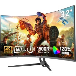 Gawfolk Écran PC 32 Pouces 4K UHD incurvé 1500R, Moniteur de Jeu Esports 160Hz, 1ms, Adaptive Sync, 128% sRGB, Grand Angle de Vi
