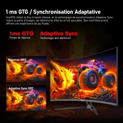 Gawfolk Écran PC 32 Pouces 4K UHD incurvé 1500R, Moniteur de Jeu Esports 160Hz, 1ms, Adaptive Sync, 128% sRGB, Grand Angle de Vi