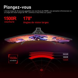 Gawfolk Écran PC 32 Pouces 4K UHD incurvé 1500R, Moniteur de Jeu Esports 160Hz, 1ms, Adaptive Sync, 128% sRGB, Grand Angle de Vi