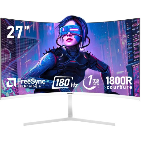 Gawfolk Écran PC 27 Pouces incurvé 180Hz Gaming Computer Moniteur, 1800R,1ms，FHD 1080p, 178 ° Grand Angle,Ultra - Mince Lunette,