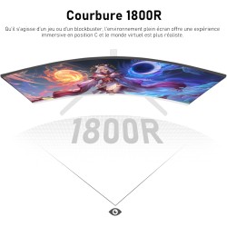 Gawfolk Écran PC 27 Pouces incurvé 180Hz Gaming Computer Moniteur, 1800R,1ms，FHD 1080p, 178 ° Grand Angle,Ultra - Mince Lunette,