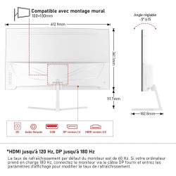 Gawfolk Écran PC 27 Pouces incurvé 180Hz Gaming Computer Moniteur, 1800R,1ms，FHD 1080p, 178 ° Grand Angle,Ultra - Mince Lunette,
