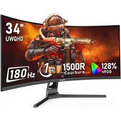 Gawfolk Écran PC Ultra Large 34 Pouces 1500R incurvé 180Hz Gaming Computer Moniteur,21:9 UWQHD(3440x1440)，128% sRGB，FreeSync，HDR