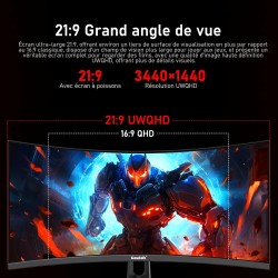 Gawfolk Écran PC Ultra Large 34 Pouces 1500R incurvé 180Hz Gaming Computer Moniteur,21:9 UWQHD(3440x1440)，128% sRGB，FreeSync，HDR