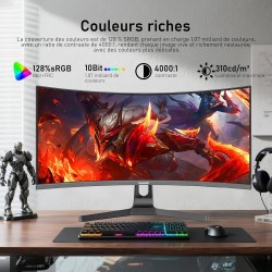 Gawfolk Écran PC Ultra Large 34 Pouces 1500R incurvé 180Hz Gaming Computer Moniteur,21:9 UWQHD(3440x1440)，128% sRGB，FreeSync，HDR