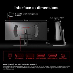 Gawfolk Écran PC Ultra Large 34 Pouces 1500R incurvé 180Hz Gaming Computer Moniteur,21:9 UWQHD(3440x1440)，128% sRGB，FreeSync，HDR