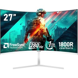 Gawfolk Écran PC 27 Pouces incurvé 280Hz Gaming Computer Moniteur, 1800R,1ms，FHD 1080p, 178 ° Grand Angle,Ultra - Mince Lunette,
