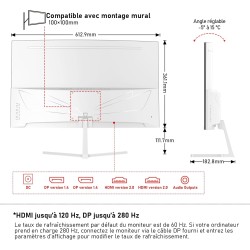 Gawfolk Écran PC 27 Pouces incurvé 280Hz Gaming Computer Moniteur, 1800R,1ms，FHD 1080p, 178 ° Grand Angle,Ultra - Mince Lunette,