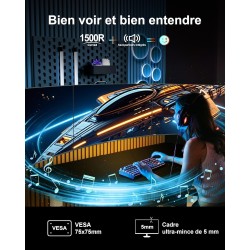 Minifire écran pc gamer incurvé 24 pouces 100hz avec haut-parleur -1500r fhd (1920 x 1080p) va panel, mprt 1ms, srgb100%, less b