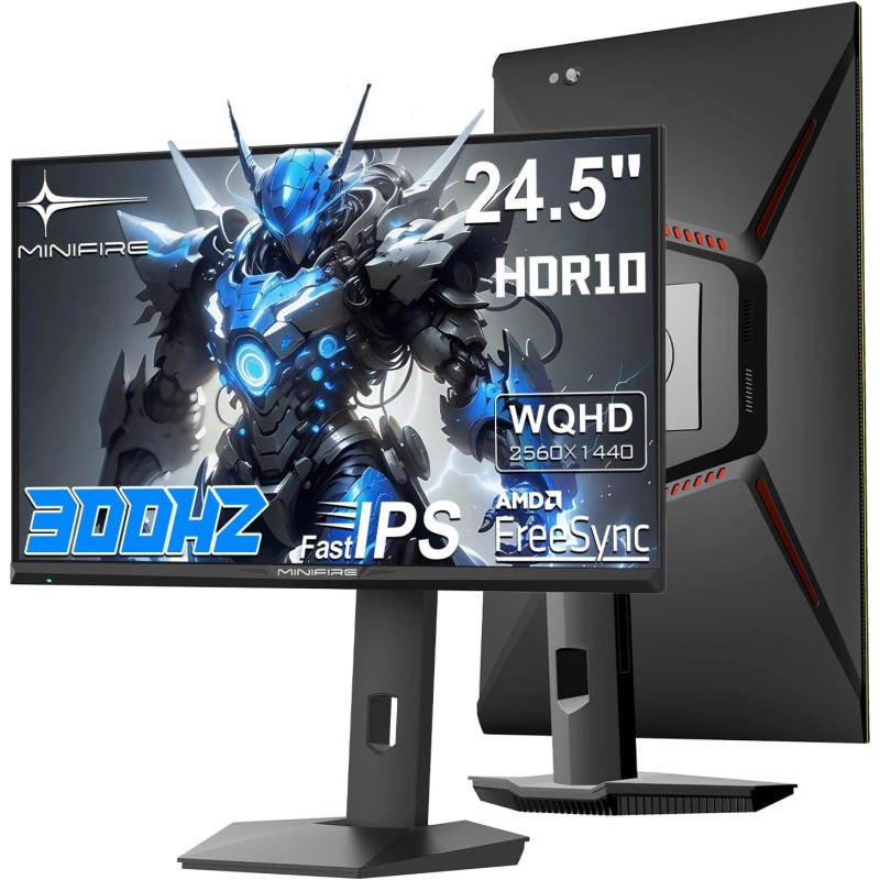 Minifire Écran Gaming 24.5 Pouces,300Hz/240Hz, QHD (2560 * 1440) réglable en Hauteur, MPRT 1ms avec Panneau Fast IPS 10 Bits, sR