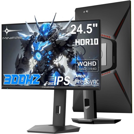 Minifire Écran Gaming 24.5 Pouces,300Hz/240Hz, QHD (2560 * 1440) réglable en Hauteur, MPRT 1ms avec Panneau Fast IPS 10 Bits, sR