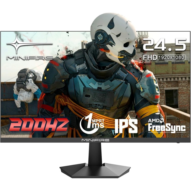Minifire Écran Gaming 24.5″ IPS 200Hz – Écran Gamer FHD (1920×1080), 1ms, 120% sRGB, HDR10, Adaptive-Sync, HDMI/DisplayPort, VES