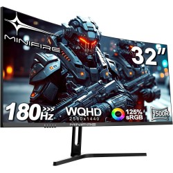 Minifire Écran PC Gaming Incurvé 32 Pouces, Ultrawide QHD(2560 * 1440), 180Hz, MPRT 1Ms, 1500R, UltraLarge, VA, 2xHDMI 2.0 (144H