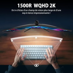 Minifire Écran PC Gaming Incurvé 32 Pouces, Ultrawide QHD(2560 * 1440), 180Hz, MPRT 1Ms, 1500R, UltraLarge, VA, 2xHDMI 2.0 (144H