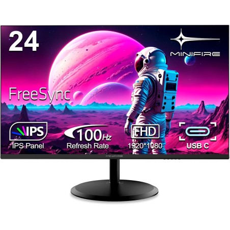 Minifire Écran PC 24 Pouces, IPS, FHD (1920x1080), 100Hz sRGB 110%, Protection des Yeux, Design Ultra-Fin, Ports USB-C & HDMI 1.
