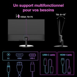 Minifire Écran PC 24 Pouces, IPS, FHD (1920x1080), 100Hz sRGB 110%, Protection des Yeux, Design Ultra-Fin, Ports USB-C & HDMI 1.