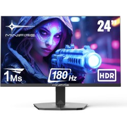 Minifire écran pc gamer 24 pouces, 180hz, 1ms, adaptive sync,fhd, 110% srgb,1xhdmi 1.4/1xdp 1.2 ports, bleulightshield, bordure 
