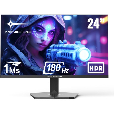 Minifire écran pc gamer 24 pouces, 180hz, 1ms, adaptive sync,fhd, 110% srgb,1xhdmi 1.4/1xdp 1.2 ports, bleulightshield, bordure 