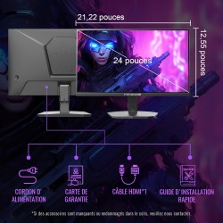 Minifire écran pc gamer 24 pouces, 180hz, 1ms, adaptive sync,fhd, 110% srgb,1xhdmi 1.4/1xdp 1.2 ports, bleulightshield, bordure 