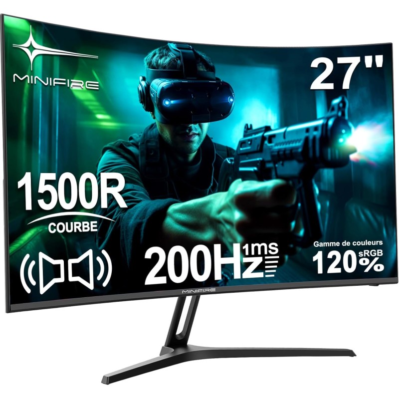 Minifire Gaming Curved Monitor 27 Pouces MFG27C1 200Hz 1Ms 120% sRGB Monitor avec Sprecher 1920 * 1080 VA Panel （MFG27C1 avec câ