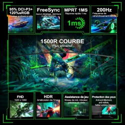 Minifire Gaming Curved Monitor 27 Pouces MFG27C1 200Hz 1Ms 120% sRGB Monitor avec Sprecher 1920 * 1080 VA Panel （MFG27C1 avec câ