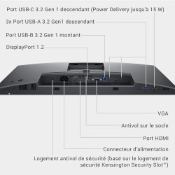 Dell P2425H 24" Full HD (1920x1080) Écran PC, 100Hz, IPS, 5ms, 99% sRGB, USB-C, DisplayPort, HDMI, VGA, 4X USB, Garantie 3 Ans, 