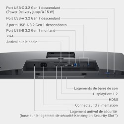 Dell P2725H 27" Full HD (1920x1080) Écran PC, 100Hz, IPS, 5ms, 99% sRGB, USB-C, DisplayPort, HDMI, VGA, 4X USB, Garantie 3 Ans, 
