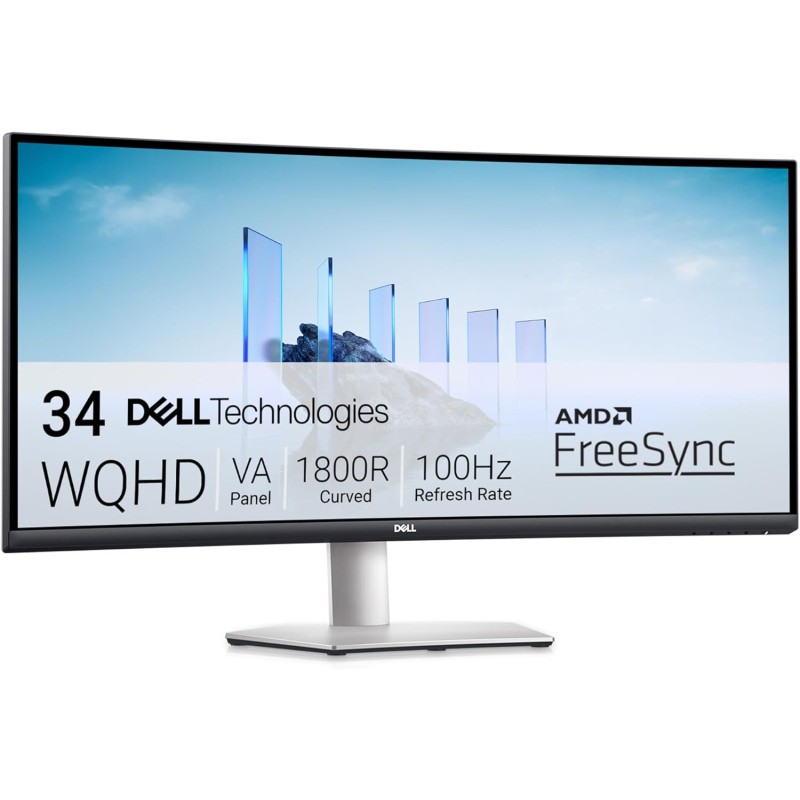 Dell S3423DWC Moniteur - 34 Pouces 3440 x 1440 pixels 100 Hz VA 4 ms AMD FreeSync USB-C, HDMI, Hub USB, Haut-parleurs Intégrés, 