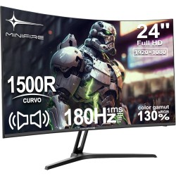 Minifire Gaming Curved Monitor 24 Pouces, 180Hz 1ms FHD avec Sprecher 1500R, Adaptive Sync, VESA 100x100mm, Inclinaison réglable