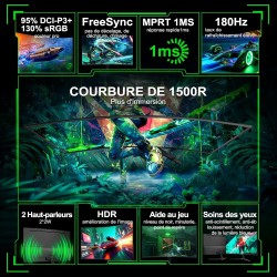 Minifire Gaming Curved Monitor 24 Pouces, 180Hz 1ms FHD avec Sprecher 1500R, Adaptive Sync, VESA 100x100mm, Inclinaison réglable