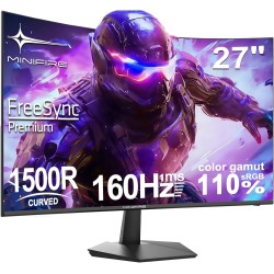 Minifire 27 Pouces Ecran Gamer Incurvé Monitor 160Hz, FHD(1920x1080), 110% sRGB PC Moniteur Gaming 1500R, 1ms GtG, Pied en Métal