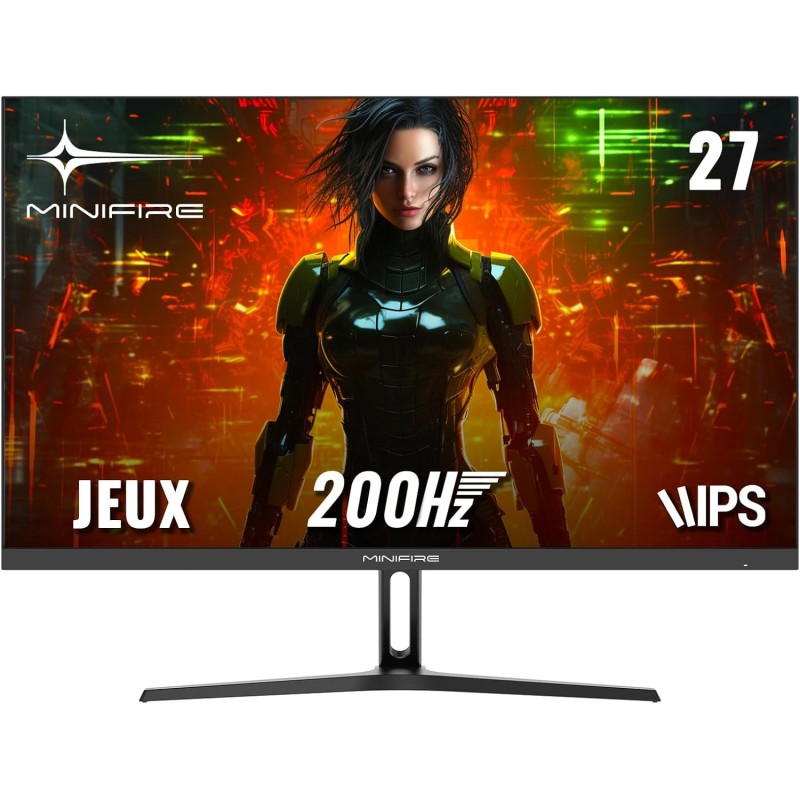 Minifire ecran pc gaming 27 pouce, 200hz, 1ms, adaptivesync, ips rapide, fhd, srgb 120%, 2xhdmi 2.0/1xdp 1.4, bleulightshield, l