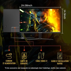 Minifire ecran pc gaming 27 pouce, 200hz, 1ms, adaptivesync, ips rapide, fhd, srgb 120%, 2xhdmi 2.0/1xdp 1.4, bleulightshield, l