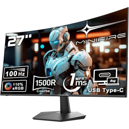 Minifire Écran PC Incurvé 27 Pouces 120Hz - Panneau VA 1500R Full HD (1920 x 1080p), Temps de Réponse MPRT 1ms, sRGB 110%, Filtr