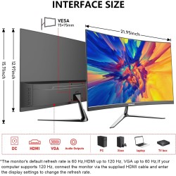 Gawfolk cran24,5 Pouces Moniteur incurvé avec Haut-parleurs intégrés, 3000R 120Hz écran de Jeu PC Full HD 1080P, HDMI 2.0, VGA, 