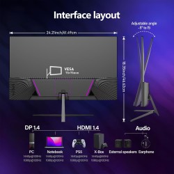Gawfolk Moniteur de Jeu 27 Pouces QHD, écran PC IPS 2K 120Hz, 2560×1440P, FreeSync, HDMI, DisplayPort, VESA 75 * 75mm, Noir