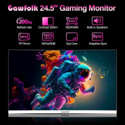 Gawfolk Écran PC 24.5 Pouces Full HD (1920x1080), 200Hz, 1ms, 3000R Eye Care et FreeSync, supporte VESA - l'écran PC idéal! HDMI