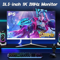 Gawfolk Écran PC 24.5 Pouces Full HD (1920x1080), 200Hz, 1ms, 3000R Eye Care et FreeSync, supporte VESA - l'écran PC idéal! HDMI